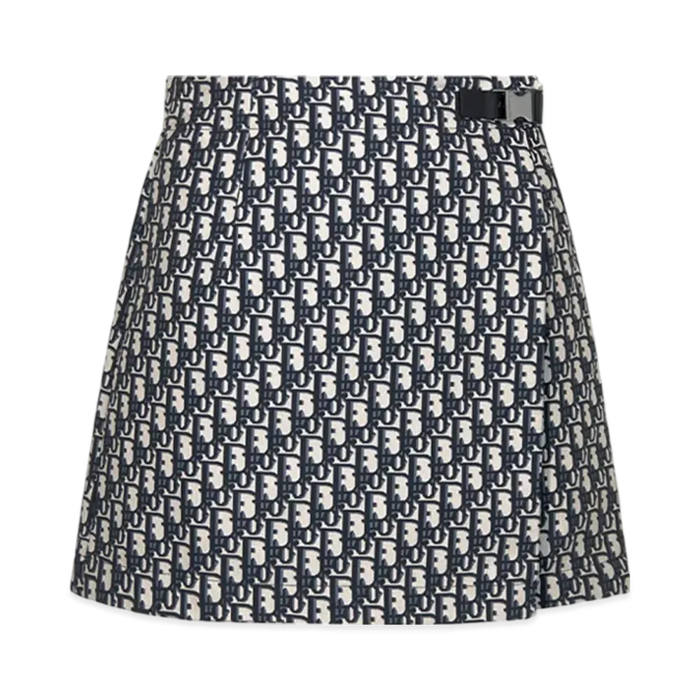 Dior Women's Skort Technical Taffeta Jacquard Oblique Motif "Blue/Ecru"