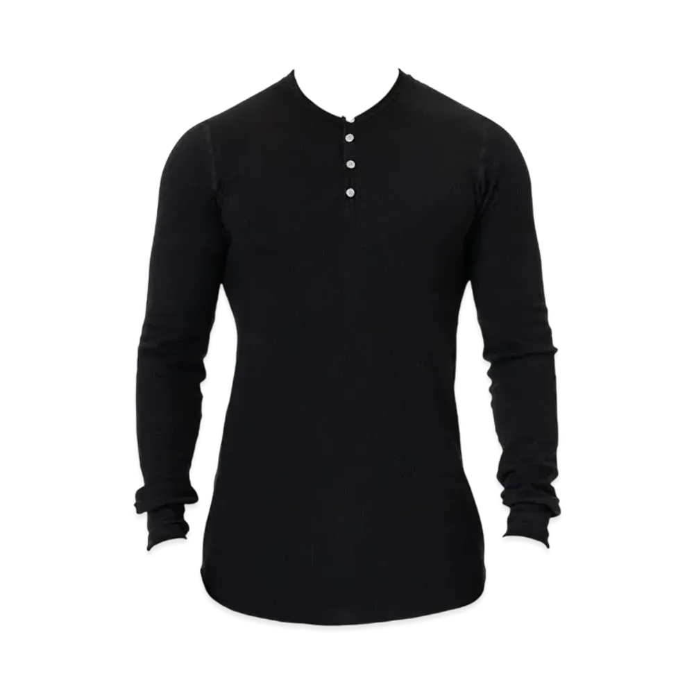 Los Angeles Apparel Poly-Cotton Thermal Long Sleeve Henley "Black"
