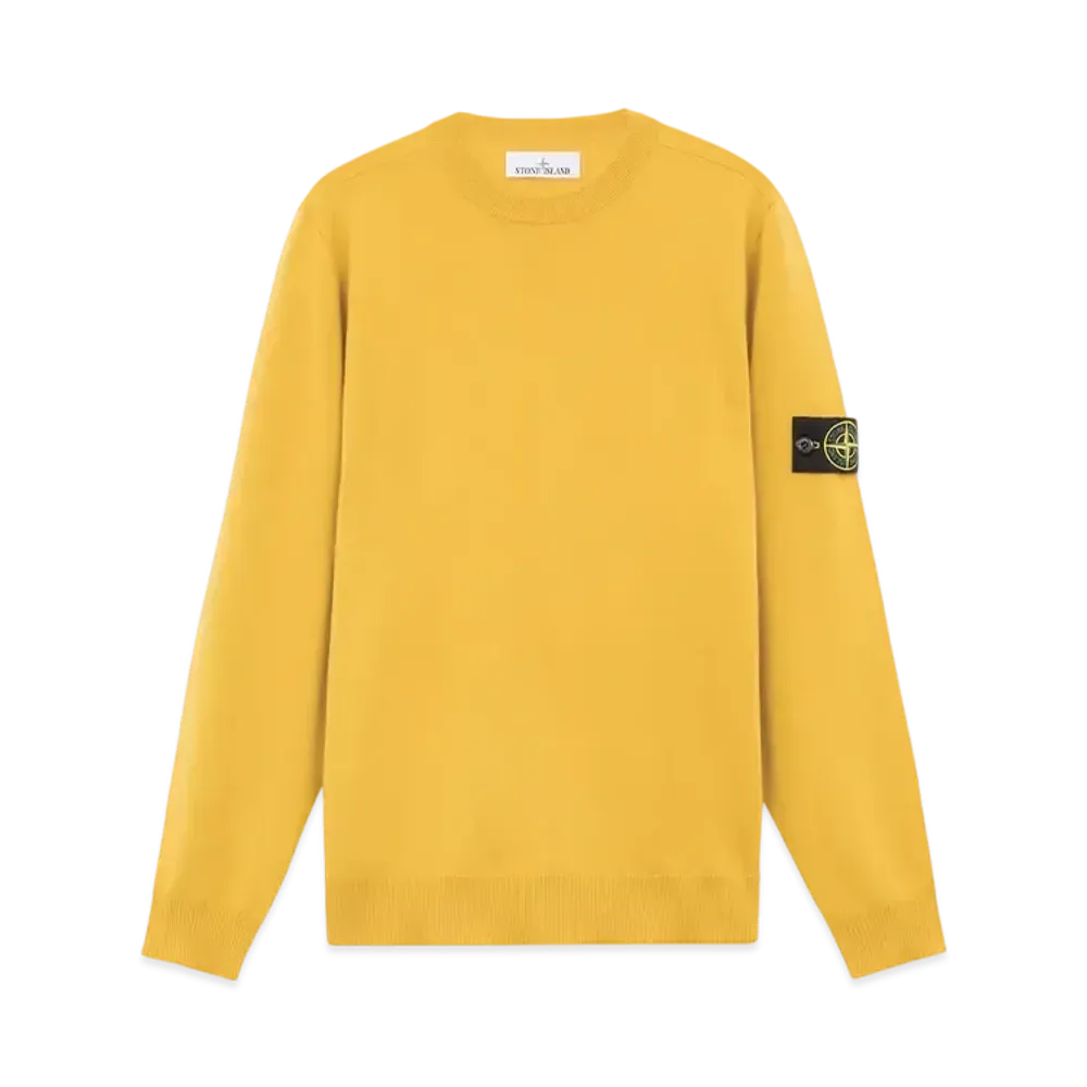 Stone Island Light Pure RWS Wool Crew Neck Sweater With Ribbed Detail "Mustard"