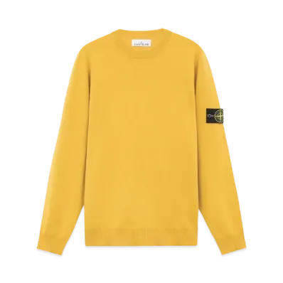 Stone Island Light Pure RWS Wool Crew Neck Sweater With Ribbed Detail "Mustard"