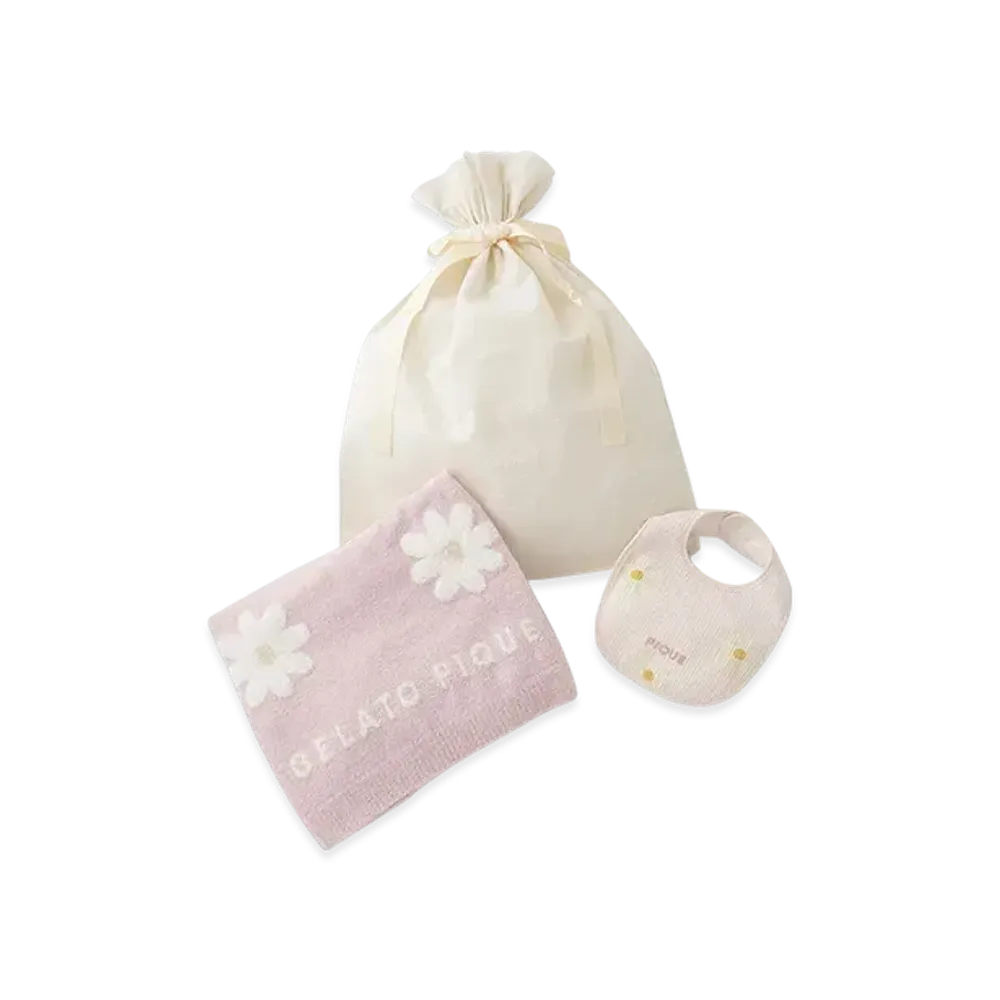 GELATO PIQUE Wrapped Baby Daisy Jacquard Blanket & Bib Set "Ivory"