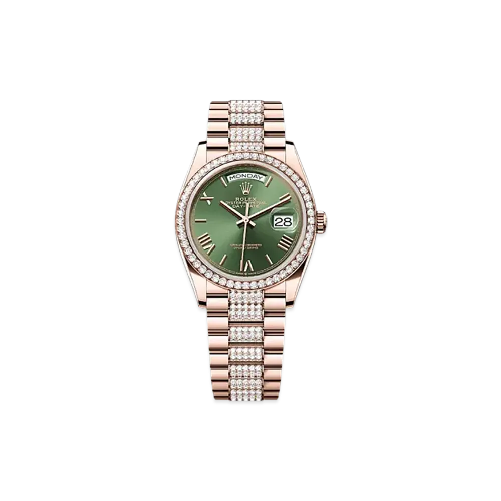 ROLEX Day-Date 36mm Everose Gold Diamond 128345RBR "Olive Green"