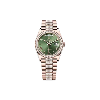 ROLEX Day-Date 36mm Everose Gold Diamond 128345RBR "Olive Green"