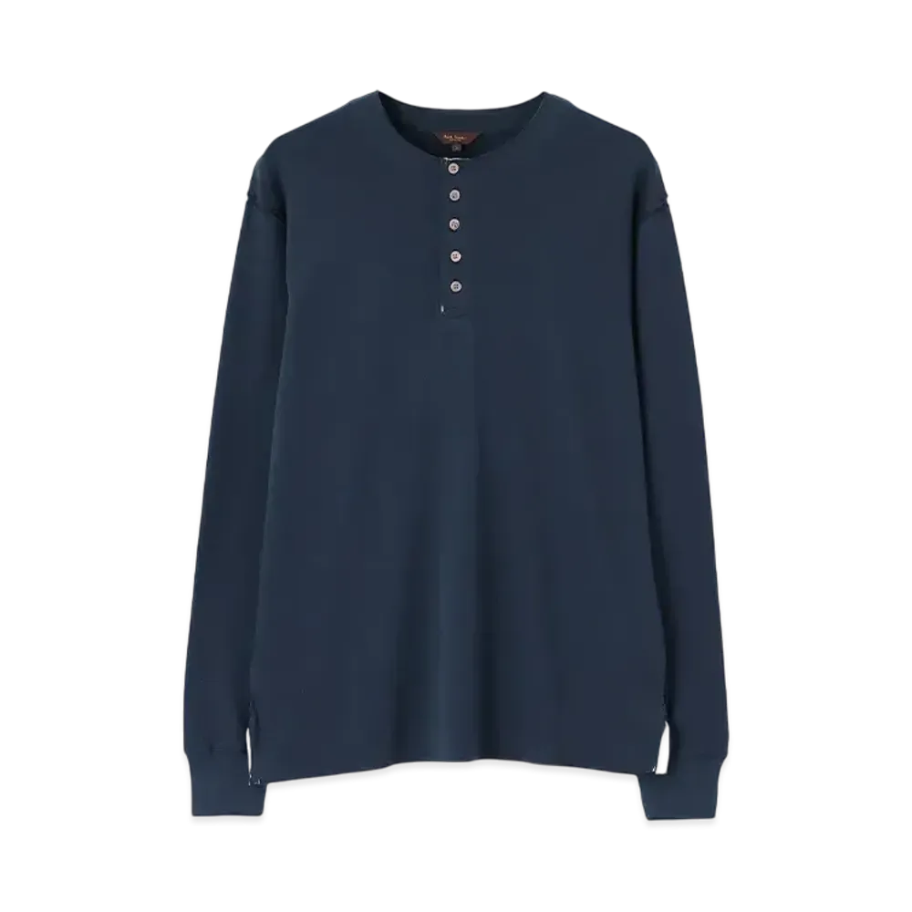 Paul Smith Henley Neck Raw Edge Cut And Sew "Navy"