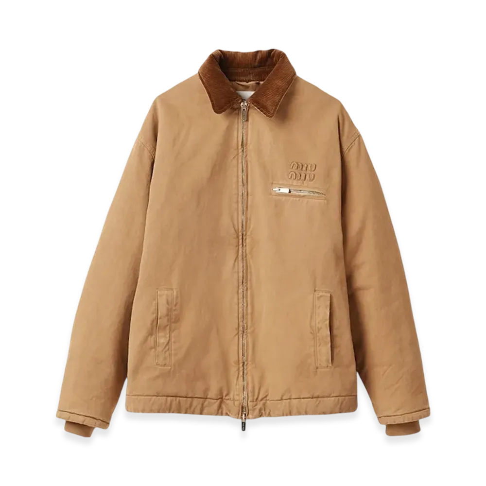 MIU MIU Women's Embroidered Garment Dyed Gabardine Blouson Jacket "Cord"