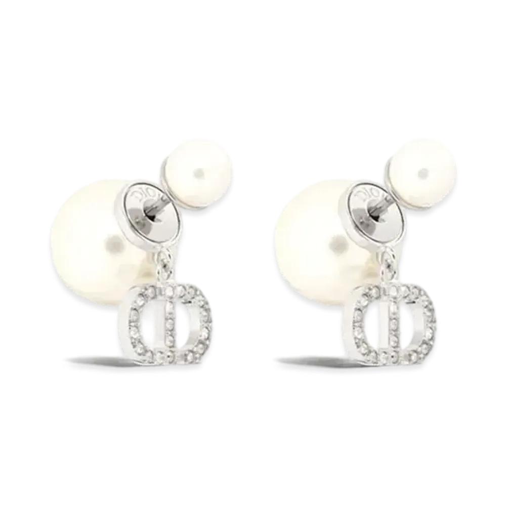 Dior Tribales Earrings Finish Metal with Resin Pearls "Silver/White"