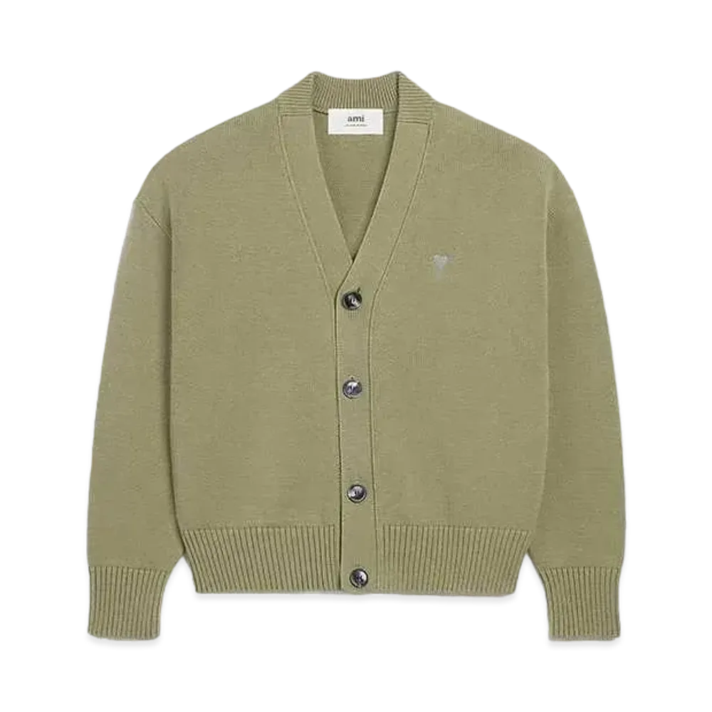 AMI PARIS Cotton Wool Cardigan "Olive"