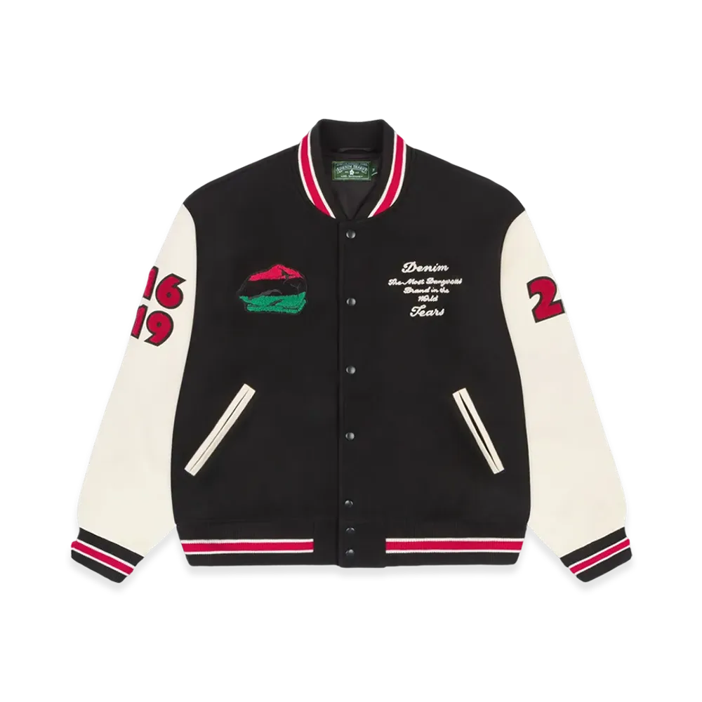 DENIM TEARS Peace Wreath Varsity Jacket "Black/White"