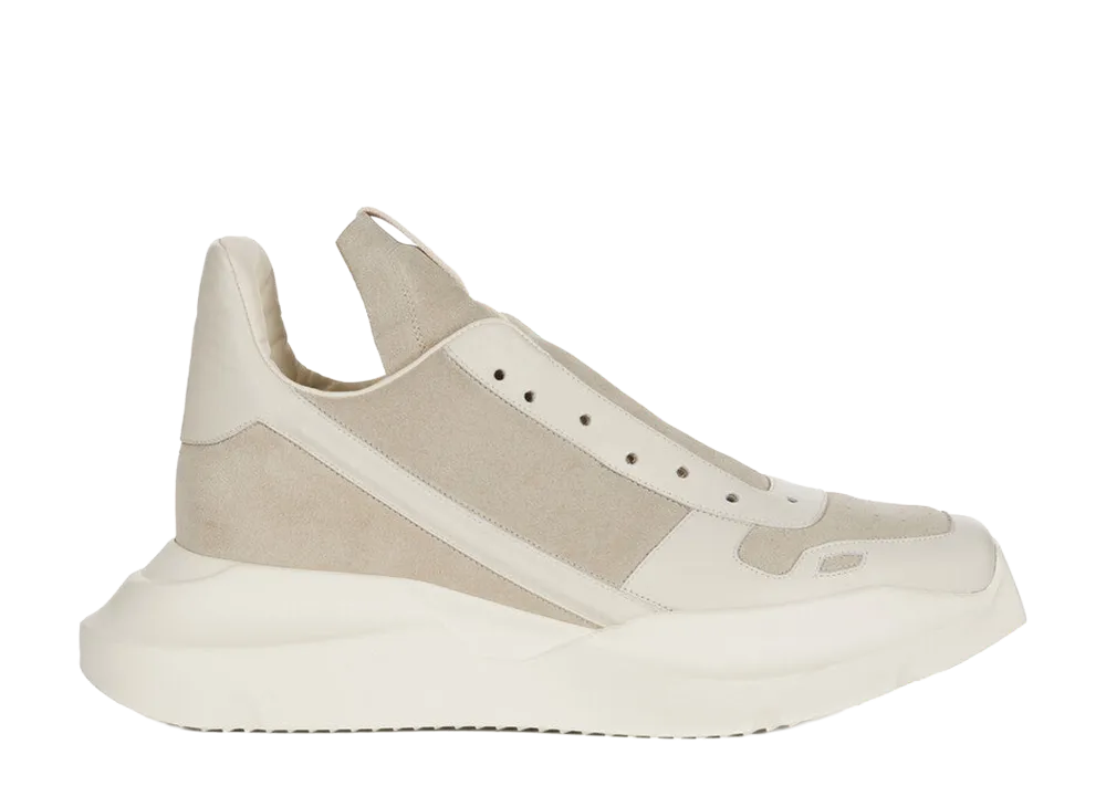 Rick Owens Women's SS26 Geth Runner Suede Leather And Full Grain Calf Leather "Pearl/Dirty Milk/Milk"