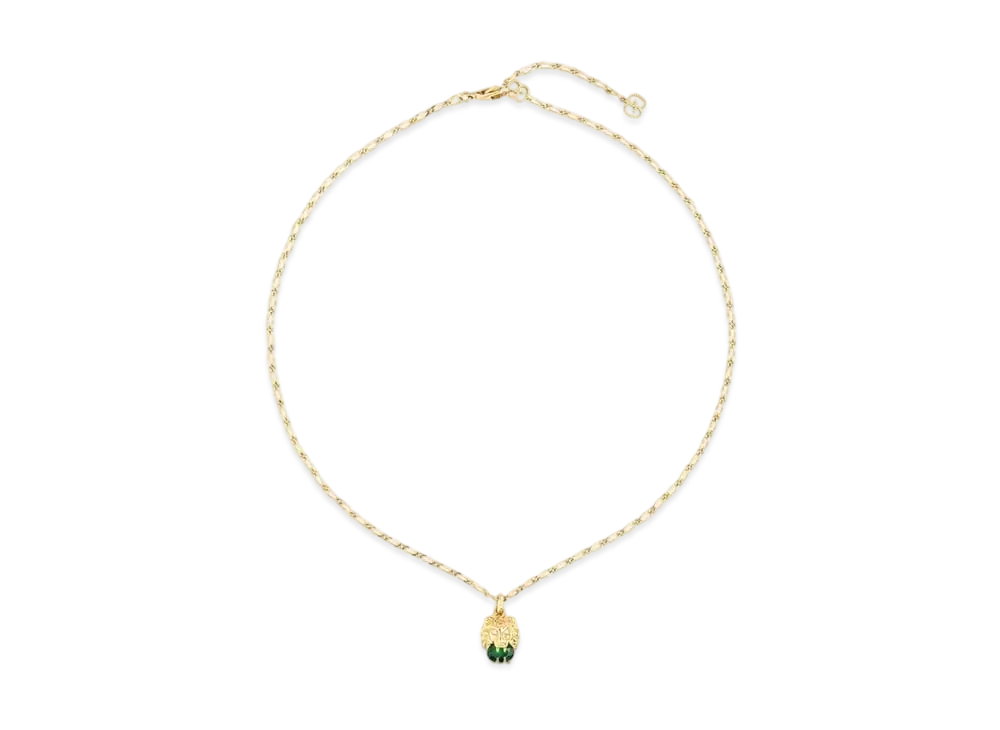 GUCCI Yellow Gold Necklace With Lion Head "Green"
