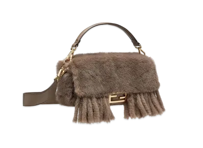 FENDI Baguette Mink Bag With Fringing "Gray"