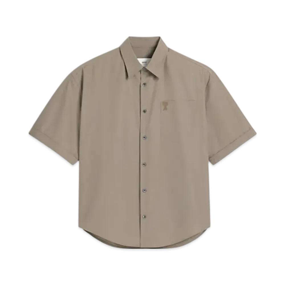 AMI PARIS Cotton Short-Sleeve Boxy Shirt "Ash"