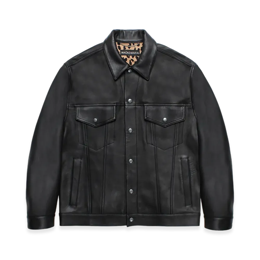 WACKO MARIA Leather Trucker Jacket "Black"
