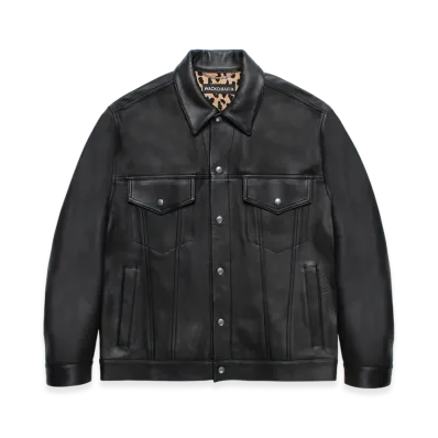 WACKO MARIA Leather Trucker Jacket "Black"