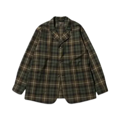 BEAMS 4B Cuffs Jacket TW Plaid "Olive"