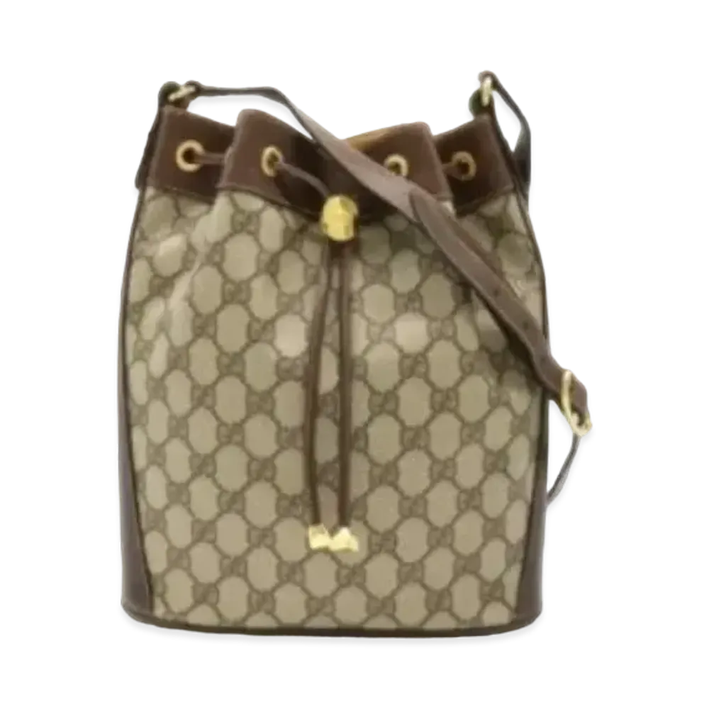 GUCCI Old Gucci GG Plus Sherry Line Drawstring Bag "Brown"