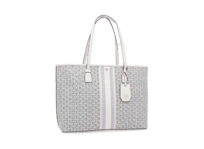 Tory Burch Gemini Link Canvas Top-Zip Tote Bag "New Ivory"