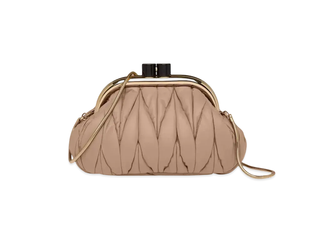 MIU MIU Miu Bernappa Leather Clutch "Beige Pink"