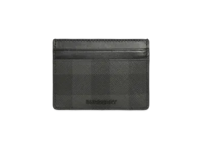 Burberry Check & Leather Card Case "Charcoal"