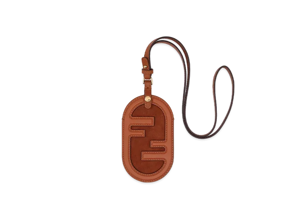 FENDI Name Card Holder Leather Pouch "Brown"