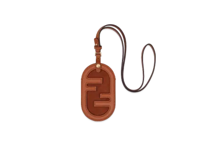 FENDI Name Card Holder Leather Pouch "Brown"