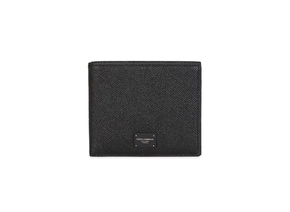 Dolce&Gabbana Bifold Wallet Dauphine Calfskin Logo Plate "Black"