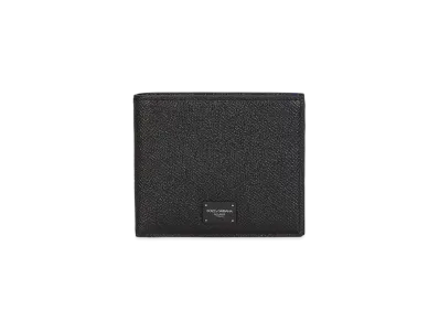 Dolce&Gabbana Bifold Wallet Dauphine Calfskin Logo Plate "Black"