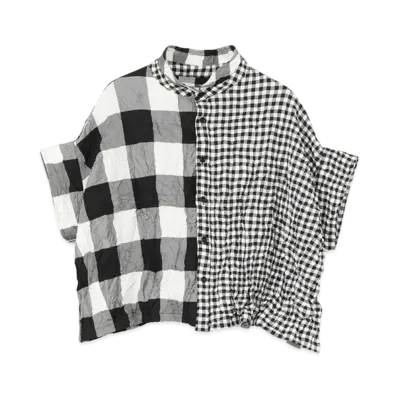 Yohji Yamamoto Y's BROKEN SATIN GINGHAM CHECK WRINKLE SHIRT "Black/White"