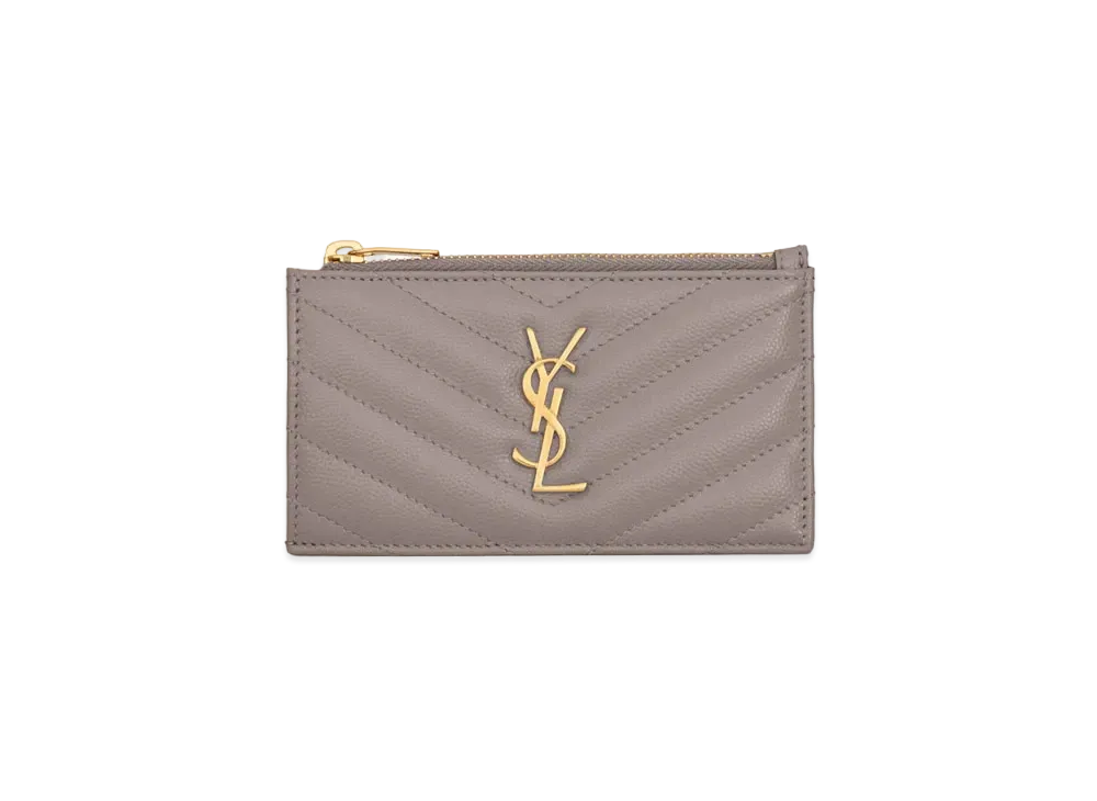 サンローラン モノグラム フラグメント ジップカードケース グレイン・ド・プードル エンボスレザー "フォグ" 607915BOW011202