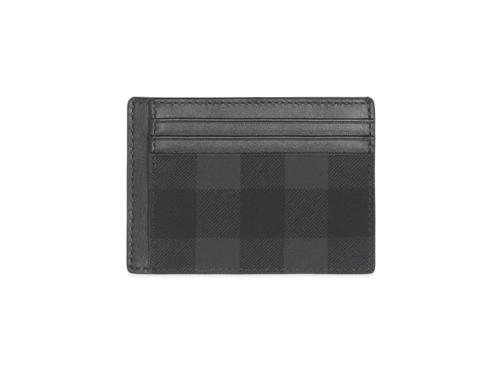 Burberry Check & Leather Money Clip Card Case "Charcoal"