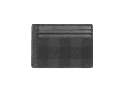 Burberry Check & Leather Money Clip Card Case "Charcoal"