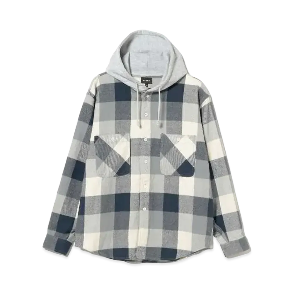 BEAMS Hooded Check Flannel Shirt "Navy"