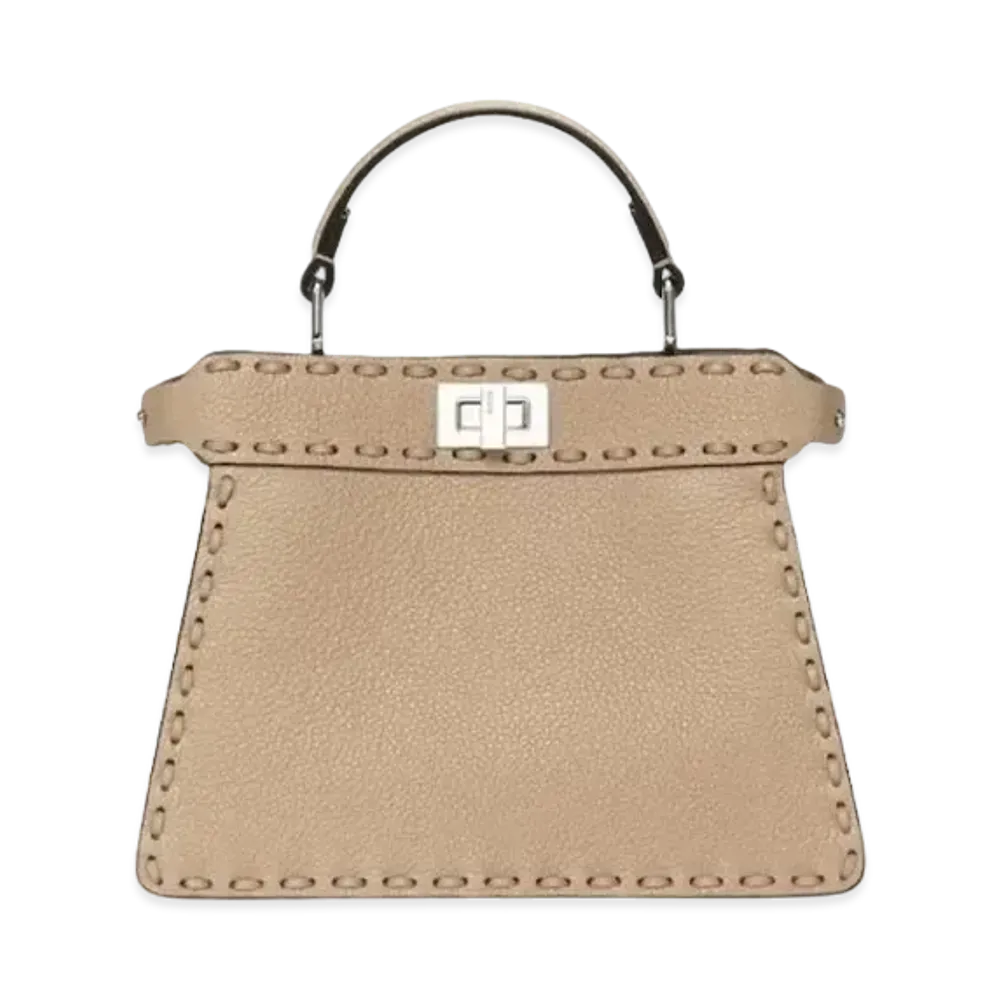 FENDI Peekaboo ISeeU Petite Selleria Bag with 306 Hand-Sewn Topstitches "Dove Gray"