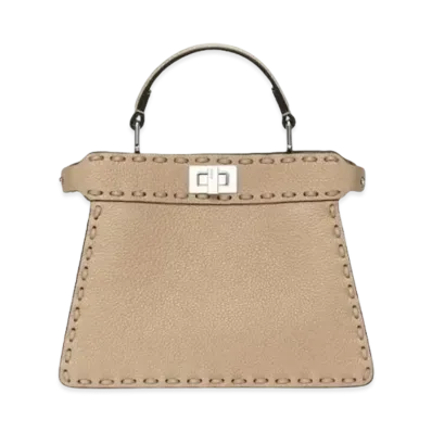 FENDI Peekaboo ISeeU Petite Selleria Bag with 306 Hand-Sewn Topstitches "Dove Gray"
