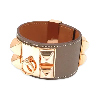 HERMES Collier De Chien Plating Leather Bracelet "Beige"