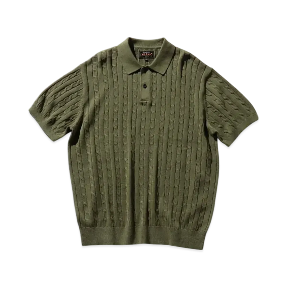 BEAMS Knit Polo Cable "Olive"