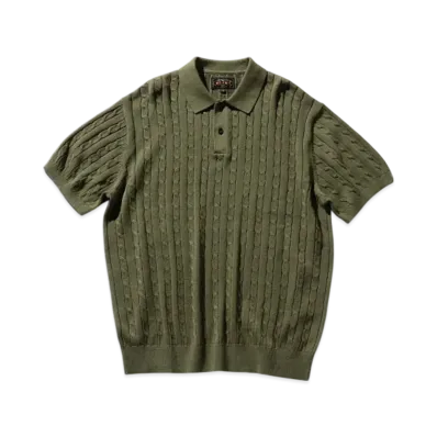 BEAMS Knit Polo Cable "Olive"