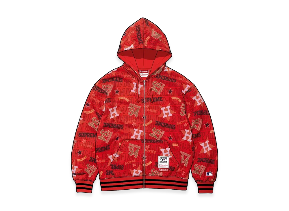 Supreme x Mitchell & Ness Teams Zip Up Hooded Sweatshirt "Red"