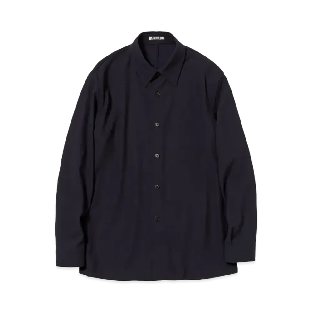 AURALEE Hard Twist Wool Dobby Shirt "Dark Navy"