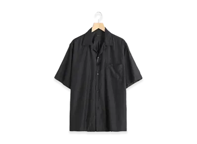 COMOLI Wool Silk S/S Open Collar Shirt "Charcoal"
