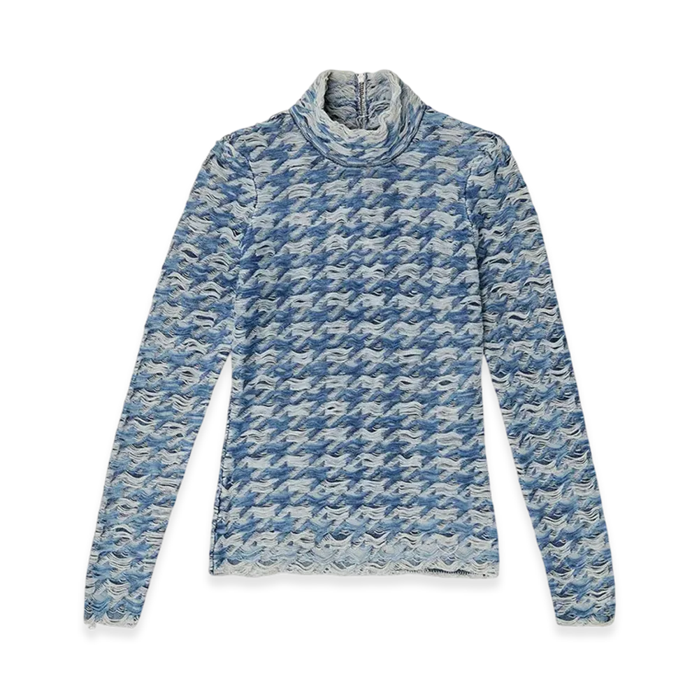Diesel M-Hilda Turtleneck In Denim-Look Houndstooth Jacquard "Blue/Grey"