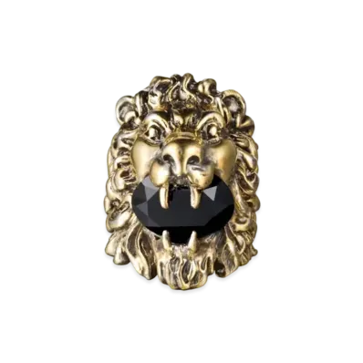 GUCCI Lion Head Ring With Crystal "Gold"