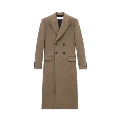 Saint Laurent Women's Long Coat in Cashmere and Wool Felt "Kaki"