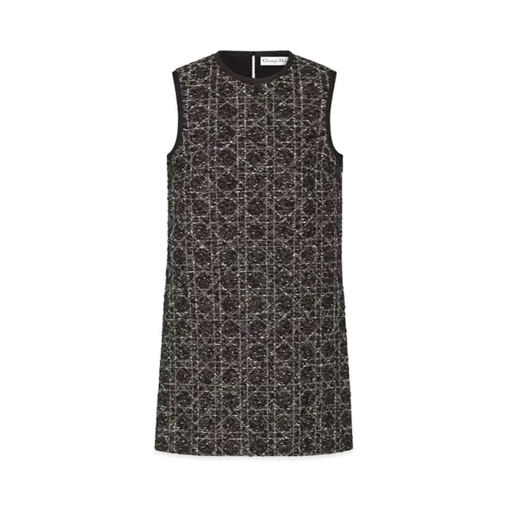 Dior Macrocannage Sleeveless Tunic Cotton Blend Tweed "Black/White"