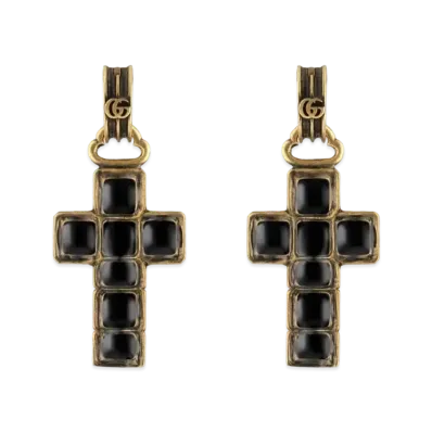 GUCCI Cross Pendant Earrings "Black"