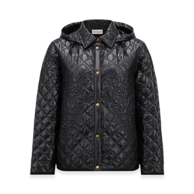 MONCLER Floral-Quilted Hooded Shirt Jacket "Black"