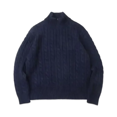 A.PRESSE Cashmere Aran Half Zip Sweater "Navy"