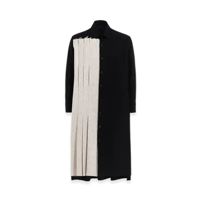 S'YTE Cotton Twill Shirt Dress With Striped Pleated Fabric "Black"