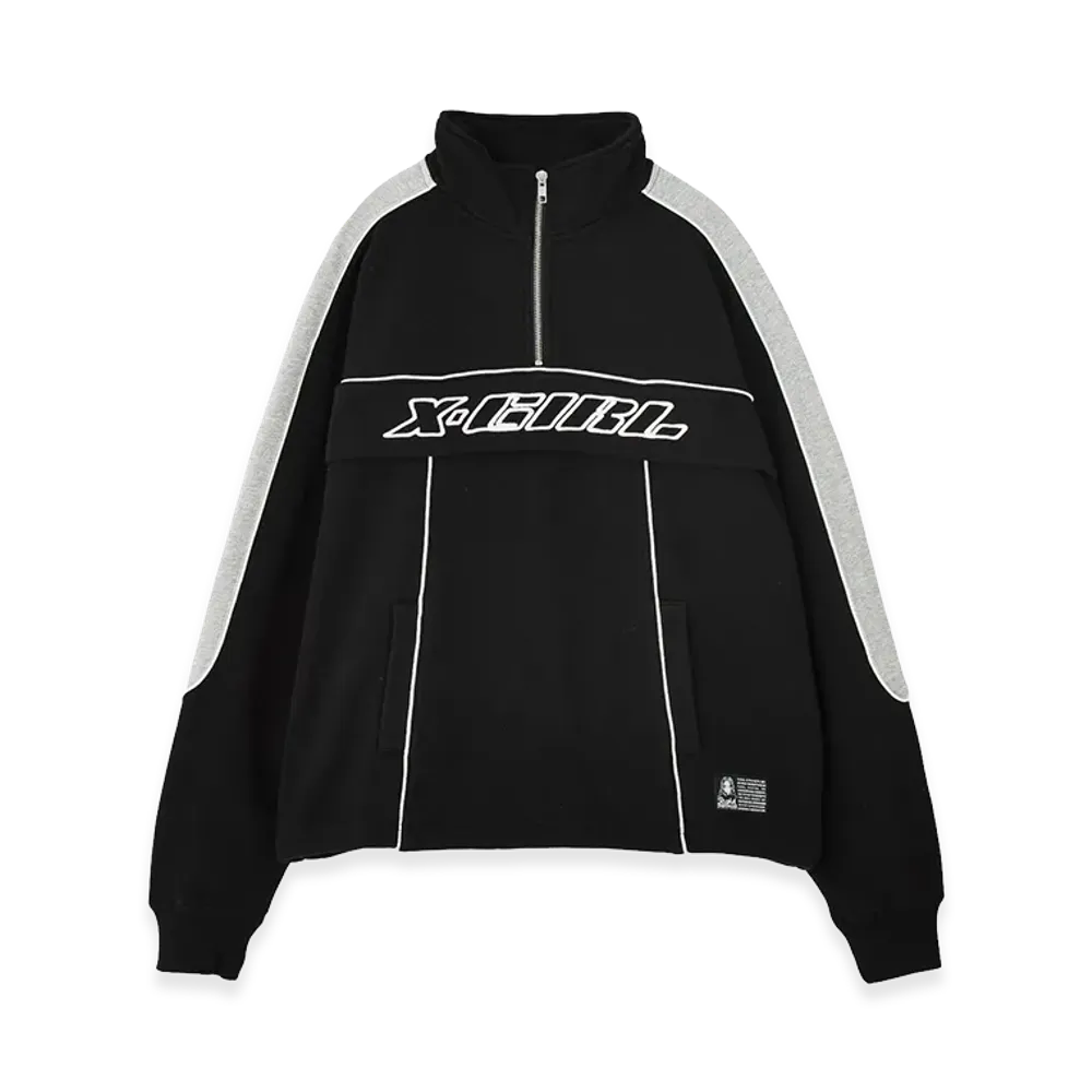 X-Girl Women's Face Label Half Zip Sweat Top "Black"