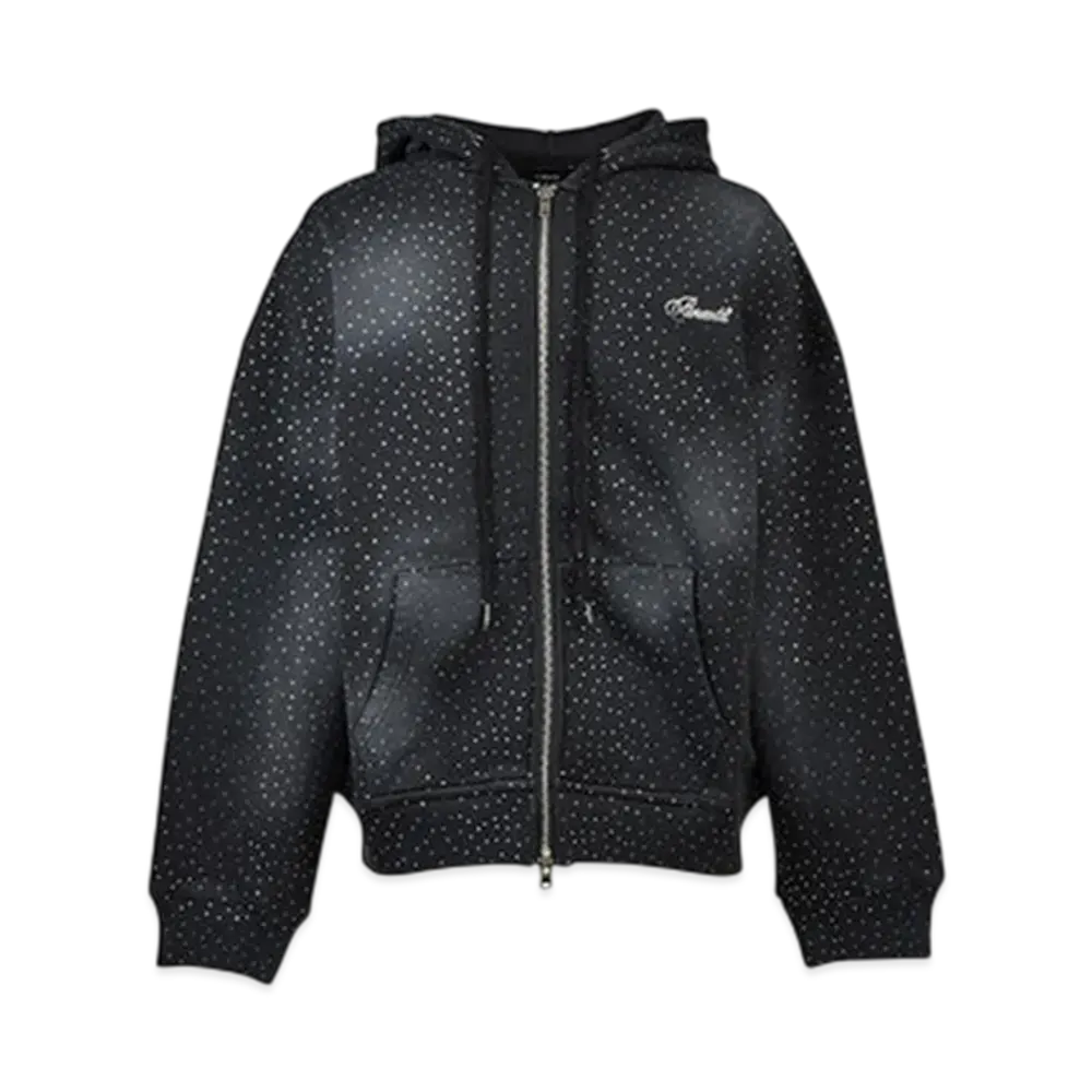 BREATH Script Logo Fade Rhinestone Zip Up Hoodie "Black"